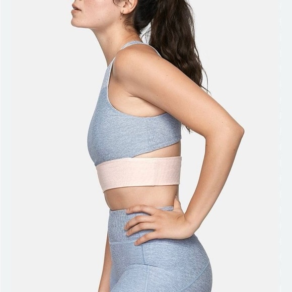 Outdoor Voices Tri Tone Light Blue Gray Pink Slashback Sports Bra SMALL - Picture 6 of 6